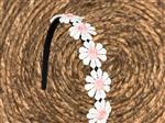 Diadeem - zwarte haarband - madeliefjes lichtroze -bloemen - bloemetjes