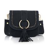 Schoudertas Jill blauw - tas van imitatiesuede - glad leer - franjes - BG479