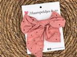 Haarstrik Flo setje 28 - grote strik - stof/kant - alligatorclip - roze