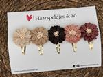Haarspeldjes Blossem setje 12 - bloemen in bloei - beige/khaki/bruin/roze — 4 cm speldjes