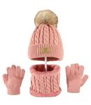 Muts, sjaal en handschoenen - roze - met grote pompon - kind - peuter - kleuter