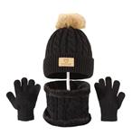 Muts, sjaal en handschoenen - zwart - grote pompon - kind - peuter - kleuter