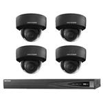Hikvision 4 MP zwart IP camerabewaking set 4 dome camera's