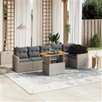 vidaXL 7-delige Loungeset met kussens poly rattan grijs