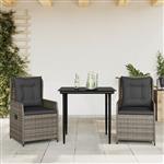 vidaXL 3-delige Tuinset met kussens poly rattan grijs