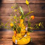 Stijlvolle Tulpenvaas met Vogeltjes en Kleurrijke Kunstbloemen - bird vase