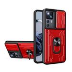 Xiaomi 14T - Card Slot Hoesje met Kickstand en Camera Slide - Pop Grip Cover - Rood