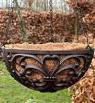Hanging basket 25 cm. met kokos en ophanghaak, Gietijzer BPH25