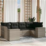 vidaXL 6-delige Loungeset met kussens poly rattan lichtgrijs