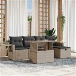 vidaXL 6-delige Loungeset met kussens poly rattan lichtgrijs