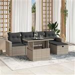 vidaXL 6-delige Loungeset met kussens poly rattan lichtgrijs