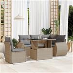 vidaXL 6-delige Loungeset met kussens poly rattan beige