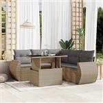 vidaXL 6-delige Loungeset met kussens poly rattan beige