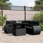 vidaXL 6-delige Loungeset met kussens poly rattan zwart