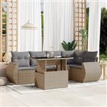 vidaXL 6-delige Loungeset met kussens poly rattan beige