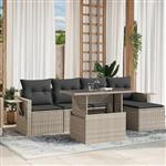vidaXL 6-delige Loungeset met kussens poly rattan lichtgrijs