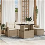 vidaXL 6-delige Loungeset met kussens poly rattan beige