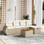 vidaXL 6-delige Loungeset met kussens poly rattan beige