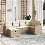 vidaXL 6-delige Loungeset met kussens poly rattan beige