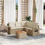 vidaXL 6-delige Loungeset met kussens poly rattan beige