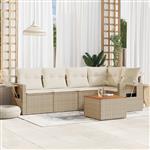 vidaXL 6-delige Loungeset met kussens poly rattan beige