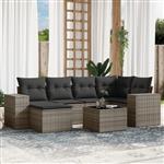 vidaXL 7-delige Loungeset met kussens poly rattan grijs