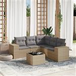 vidaXL 6-delige Loungeset met kussens poly rattan beige