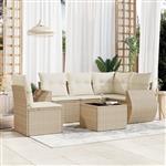 vidaXL 6-delige Loungeset met kussens poly rattan beige
