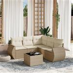 vidaXL 6-delige Loungeset met kussens poly rattan beige