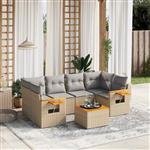 vidaXL 7-delige Loungeset met kussens poly rattan beige