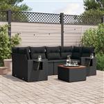 vidaXL 7-delige Loungeset met kussens poly rattan zwart