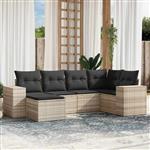 vidaXL 6-delige Loungeset met kussens poly rattan lichtgrijs