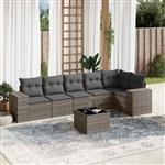 vidaXL 7-delige Loungeset met kussens poly rattan grijs