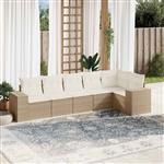 vidaXL 6-delige Loungeset met kussens poly rattan beige