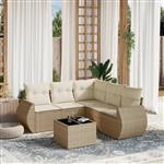 vidaXL 6-delige Loungeset met kussens poly rattan beige