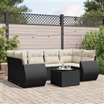 vidaXL 7-delige Loungeset met kussens poly rattan zwart