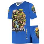 Kingdo Minecraft Shirt en Broekje - Voetbaltenue - Blauw - Kinderen