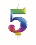 Cijferkaars 5 jaar regenboog 9,5cm