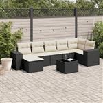 vidaXL 8-delige Loungeset met kussens poly rattan zwart