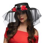Halloween Hoed Zwart Rood Bloemen