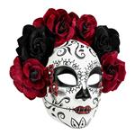 MASKER DAG VAN DE DODEN MET DONKER RODE ROZEN