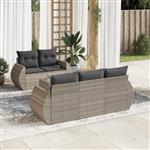 vidaXL 6-delige Loungeset met kussens poly rattan lichtgrijs