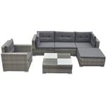 vidaXL 6-delige Loungeset met kussens poly rattan grijs