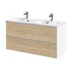 Meubelset Tiger Reverse 120 cm Met 2 Lades Natural Eik - Mat Wit incl Oval Wastafel Hoogglans Wit