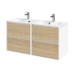 Meubelset Tiger Reverse 120 cm Met 4 Lades Natural Eik - Mat Wit incl Oval Wastafel Hoogglans Wit