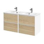 Meubelset Tiger Reverse 120 cm Met 4 Lades Natural Eik - Mat Wit incl Oval Wastafel Mat Wit