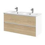 Meubelset Tiger Reverse 120 cm Met 2 Lades Natural Eik - Mat Wit incl Oval Wastafel Mat Wit