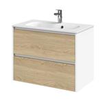 Meubelset Tiger Reverse 80 cm Met 2 Lades Natural Eik - Mat Wit incl Oval Wastafel Mat Wit