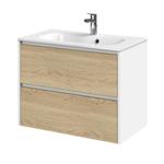 Meubelset Tiger Reverse 80 cm Met 2 Lades Natural Eik - Mat Wit incl Oval Wastafel Hoogglans Wit