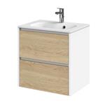 Meubelset Tiger Reverse 60 cm Met 2 Lades Natural Eik - Mat Wit incl Oval Wastafel Mat Wit